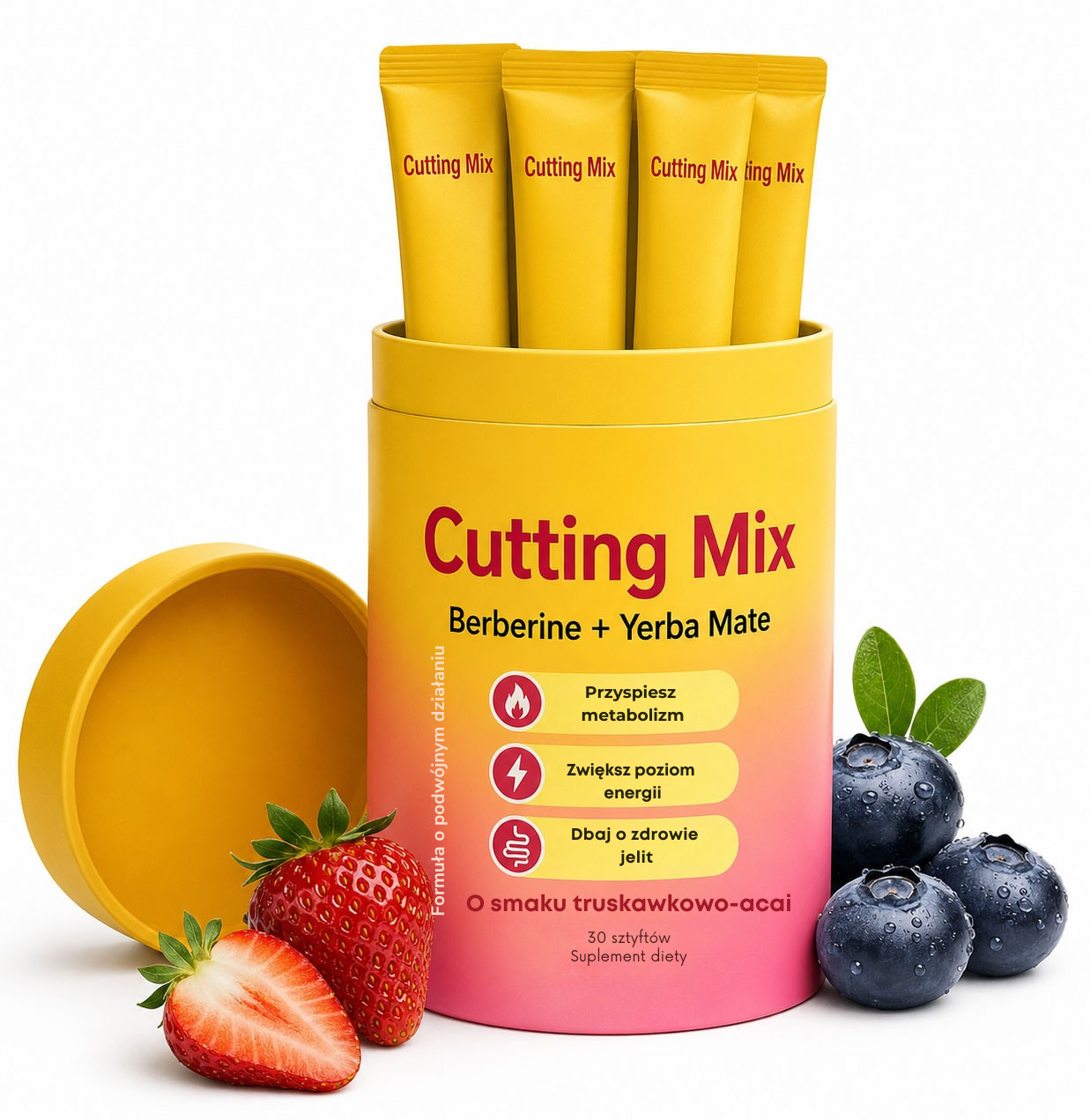 Cutting Drink Mix | Smak truskawkowy – berberyna i yerba mate | 30 saszetek | Wspomaga metabolizm i uczucie sytości