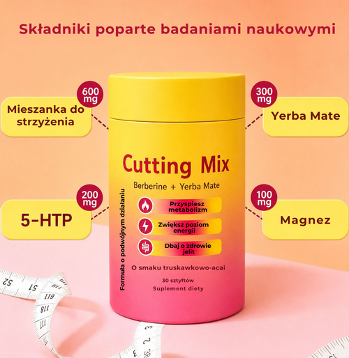 Cutting Drink Mix | Smak truskawkowy – berberyna i yerba mate | 30 saszetek | Wspomaga metabolizm i uczucie sytości